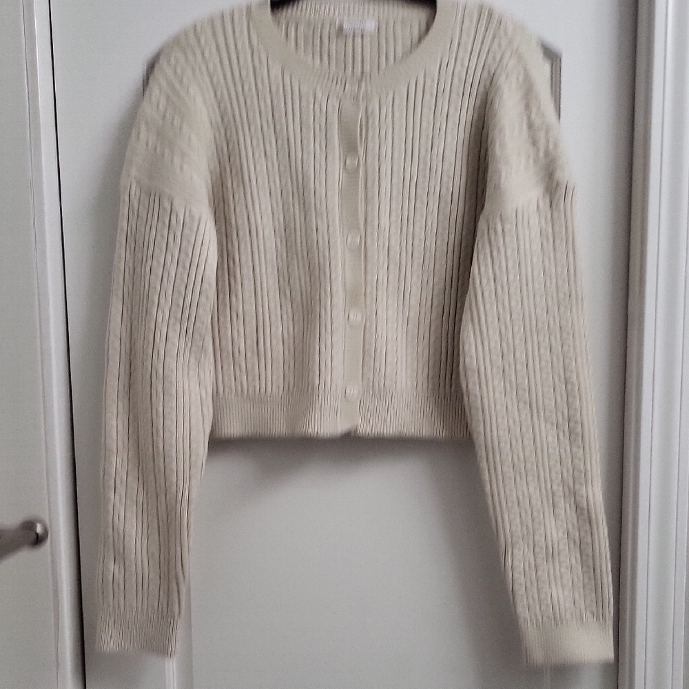 💛 NWOT Peppermayo Cream Ribbed 100% cotton‎ Cardigan. Size M/L - Picture 2 of 11